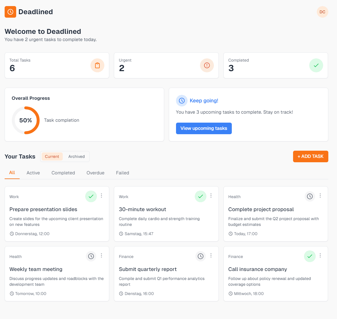 Deadlined Dashboard Preview